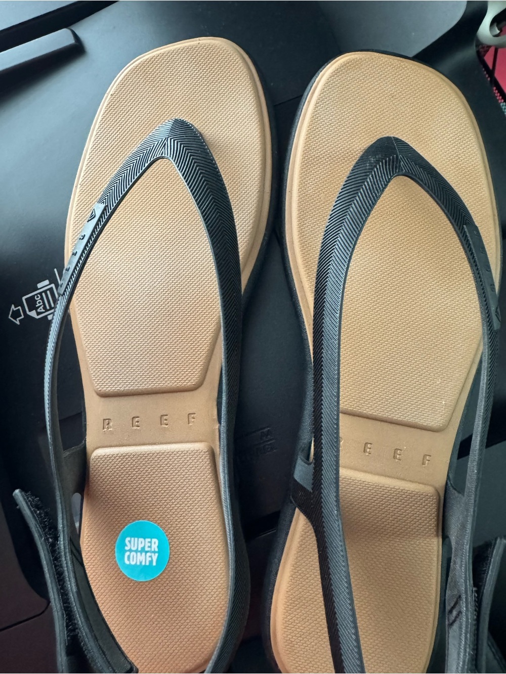 Reef Women's Tan Footbed Sandals with Black Straps